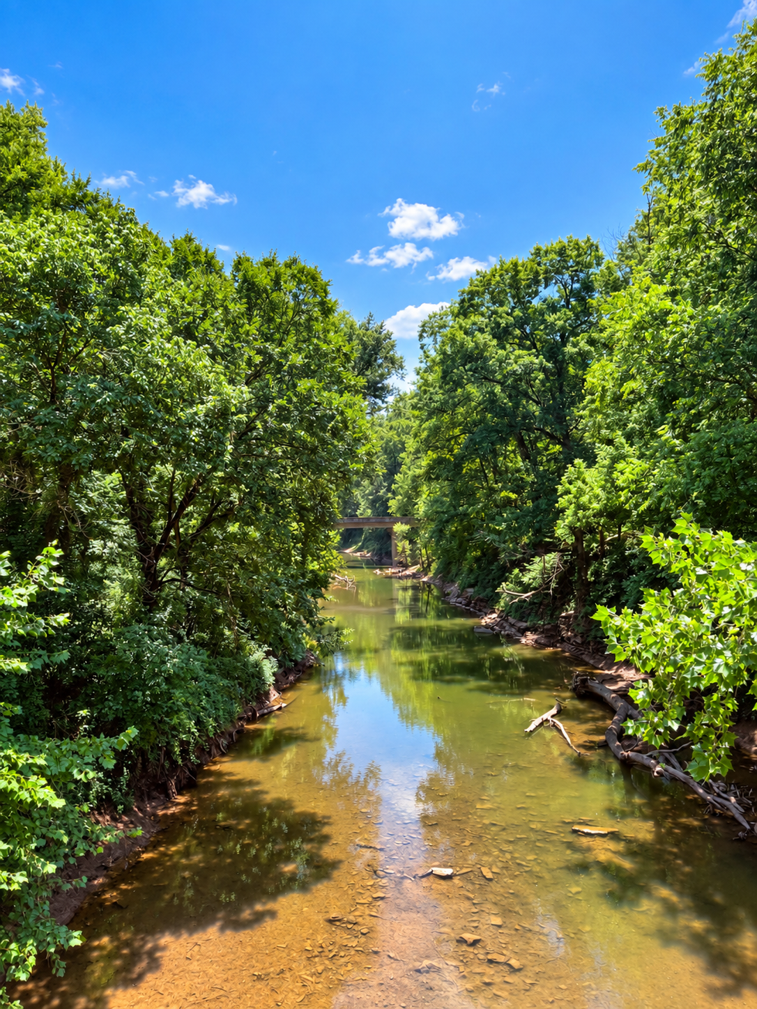 The Red River winding through lush Tennessee forest